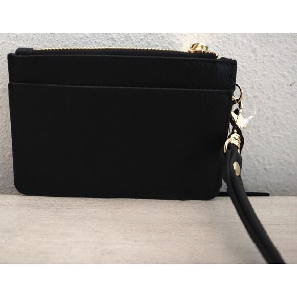 Nanette Lepore 28720379 Black Vegan Leather “Kerri” Pebble Card Case Wristlet - Picture 2 of 5